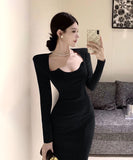 【2色】ロングドレス小顔効果セクシーマーメイド袖付き気質エレガントXH2-DD5667