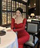 【Black&red】ロングドレス レース エレガント セレブ風 マーメイド 気質 宴会 パーティー 高級感 女子力 XH2-ZED885573DXH238B