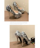 【2色】フィッシュマウス ハイヒール 14cm キラキラ サンダル 流行り OL 百掛け 透かし彫り ヒール 靴 フィッシュマウス XH5-DLHS-A9126-15