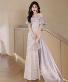 ロングドレス ナイトドレス マーメイドドレス 宴会 オフショルダー パフスリーブ エレガント 演奏会 誕生日 XH2-MBYDAL793027441419