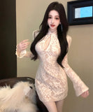 ミニドレス キャバドレス セクシー レース 谷間見せ 指名 気質 袖付き XH2-MXX2731
