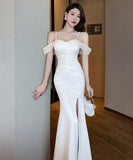 【2色】ロングドレススリートキャバドレスナイトクラブオフショルダーセクシーエレガント宴会XH2-QS24034