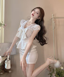 【3色】ミニドレス キャバドレス レース リボン カワセクシー 女子力 フリル着痩せ XH2-YD-JM-ZE076-6810