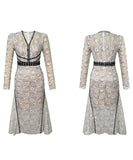 手作り 膝丈ドレス レース 高級感 Vネック エレガント 気質 セレブ風 宴会 XH-JY20910