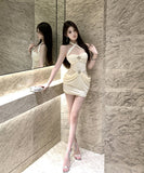 ミニドレス ホルターネック キラキラ レース エレガント セクシー パーティー ナイトクラブ キャバクラ XH2-ZED882479DXH437