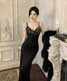 ロングドレス キャバドレス キラキラ スリート セクシー 宴会 party 谷間見せ XH2-DD7548