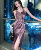 膝丈ドレス キャバドレス ホルターネック セクシー Vネック 非対称 XH2-LQE8531H450