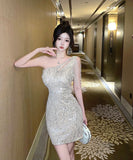 キャバドレス キラキラ ミニドレス ワンショルダー セクシー ナイトクラブ パーティー XH2-DD5655