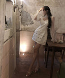 【2点セット】minidress キャバドレス キラキラ 高級感 セレブ風 パフスリーブ Vネック Sweet 通勤 XH2-DD7664