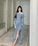 ロングドレス ワンーショルダー フリー カワセクシー スリート 気質 大人可愛い 女子力 XH2-ZED885269DXH238B