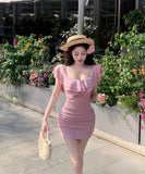 ミニドレス フリル カワセクシー タイトドレス 谷間見せ 女子力 おしゃれ XH2-MXX2856