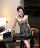 ミニドレス ベアトップ キャバドレス レース セクシー パーティードレス キャバクラ おしゃれ XH2-ZED882475DXH437