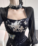 ミニドレス エレガント 気質 セクシー 着瘦せ 袖付き 花柄 XH2-LQE3101H349T