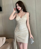 【2色】ミニドレス キラキラ キャバドレス 谷間見せ セクシー 指名 おしゃれ XH2-DD7540