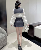 【2点セット】【3色】ミニドレス 大人可愛い 韓国っぽ おしゃれ 着瘦せ パフスリーブ XH2-ZED886831GD653