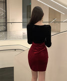 ミニドレス エレガント キャバドレス セクシー フラワー 気質 タイトドレス 袖付き XH2-ZED886328DXH348A