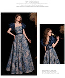 ロングドレス ベアトップ ナイトドレス 花柄 高級感 宴会 演奏会 お嬢様 パフスリーブ 油絵のプリンセスXH2-MBYD6.6