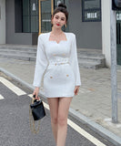 ミニドレス エレガント 気質 袖付き セクシー 着瘦せ 通勤 XH2-ZED889540GT347