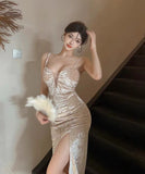 【4色】ロングドレス セクシー 着瘦せ 宴会 美足効果 キャバクラ 谷間魅せ XH2-DD5321