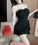 ミニドレス キャバドレス ベアトップ 水玉柄 フリル カワセクシー 肌見せ 指名 XH2-DD7577