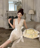 キャバドレス 膝丈ドレス レース Vネック 小顔効果 セクシー 気質 エレガント XH2-ZED888355DXH238A