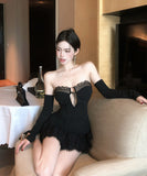 ミニドレス キャバドレス ベアトップ セクシー 谷間見せ パーティー 女子力 hotgirl XH2-ZED882467DXH437