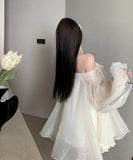 ミニドレス チュール エレガント オフショルダー リボン Aライン 着痩せ 気質 XH2-CD7-328-62130630