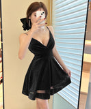 【4色】ミニドレス Aライン Vネック 谷間見せ セクシー ナイトクラブ XH2-DD5852