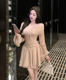 ミニドレス 谷間見せ エレガント セクシー Aライン 着痩せ 気質 同伴 おしゃれ XH2-MXX1022#