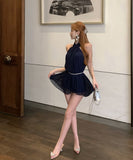 ミニドレス エレガント 高級感 通勤 大人可愛い ホルターネック セクシー 同伴 着痩せ 気質 XH2-MXX6332#