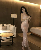 ロングドレス キラキラ キャバドレス partydress パーティー セクシー ホルターネック XH2-DD6472