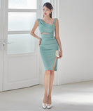 膝丈ドレス タイトドレス 非対称 エレガント 気質 おしゃれ XH2-ZED889752BH538