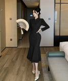 【2色】ロングドレスレースセクシーマーメイド袖付き中華風エレガントXH2-DD5240