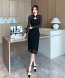 膝丈ドレス 中華風 レース セクシー 秋新作 袖付き おしゃれ 気質 XH2-ZED88959GT415