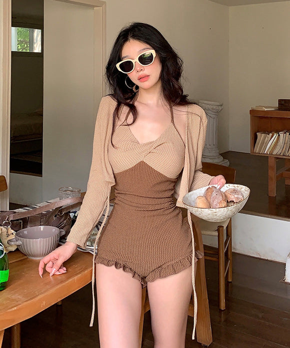 【2点セット】ビキニ 水着 モノキニ 体型カバー ホルターネック セクシー 温泉 ビーチ 海 着痩せ 気質 タンキニ XH7-FH-SMQ