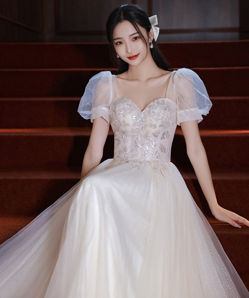 ロングドレス ナイトドレス パフスリーブ カラードレス 高級感