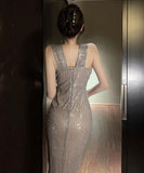 ロングドレス キャバドレス 宴会 セクシー キラキラ 谷間魅力 ノースリーブ YH2-ZED888205DXH238A