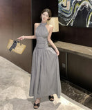 ロングドレス ホルターネック 着痩せ 気質 バックレスドレス 通勤 おしゃれ 女子力 XH2-CD7-417-83050660