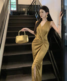 ロングドレス キャバドレス OL Vネック 谷間見せ セクシー 女子力 パーティー ナイトクラブ XH2-CD7-349-3650680