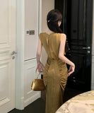 ロングドレス キャバドレス OL Vネック 谷間見せ セクシー 女子力 パーティー ナイトクラブ XH2-CD7-349-3650680