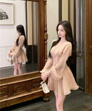 ミニドレス 谷間見せ エレガント セクシー Aライン 着痩せ 気質 同伴 おしゃれ XH2-MXX1022#