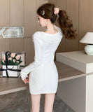 4色 ミニドレス ニットドレス 秋冬定番 セクシー セレブ風 レース 小顔効果 XH2-ZED886072GT513