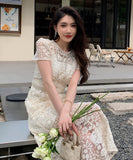 【ブルー&ホワイト】手作り Aラインドレス 総レースドレス セレブ風 キラキラ イベントドレス デートディナー 誕生会ドレス XH2-NN-PF23-035