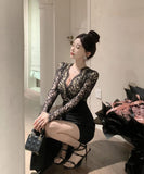 ロングドレス レース マーメイド エレガント 気質 宴会 袖付き Vネック XH2-ZED888300DXH238A