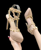 【2色】パンプス　痛くない　ハイヒール　ピンヒール　通勤用　エナメル　パンプス リベット　ハイヒール ポインテッドトゥ ヒール10cm エナメル　パンプス　ピンヒール 美脚パンプス 定番 フォーマル 結婚式 オフィス 大きいサイズ25.5cm XH5-DLHS6266-2