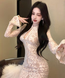 ミニドレス キャバドレス セクシー レース 谷間見せ 指名 気質 袖付き XH2-MXX2731