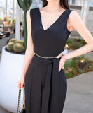 【2色】ワイドパンツ 新作 かわいい ゴージャス おしゃれ Vネック セクシー XH2-ZED880578E