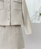 【上下セット】Black&white ツイードスーツ セレブ風 ミニドレス 高級感 真珠 キラキラ 大人可愛い 同伴 エレガントXH2-MYK0556