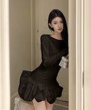 【2色】minidress キャバドレス チューリップスカート長袖着痩せ気質パーティーXH2-XKD-D342-868-Oct13