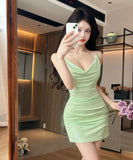 ミニドレス キャバドレス セクシー キラキラ 谷間見せ フリル ナイトクラブ XH2-DD6163